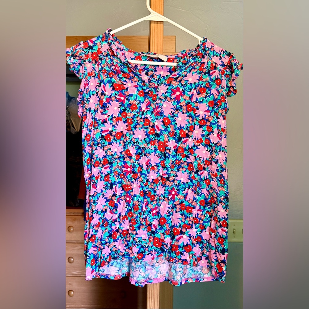 LOFT Sleeveless Pink and Blue Floral Blouse size M